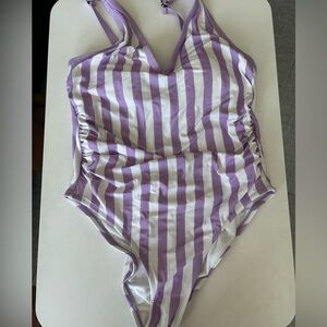 NWOT Purple and White Striped One Piece Swimsuit Plus Size